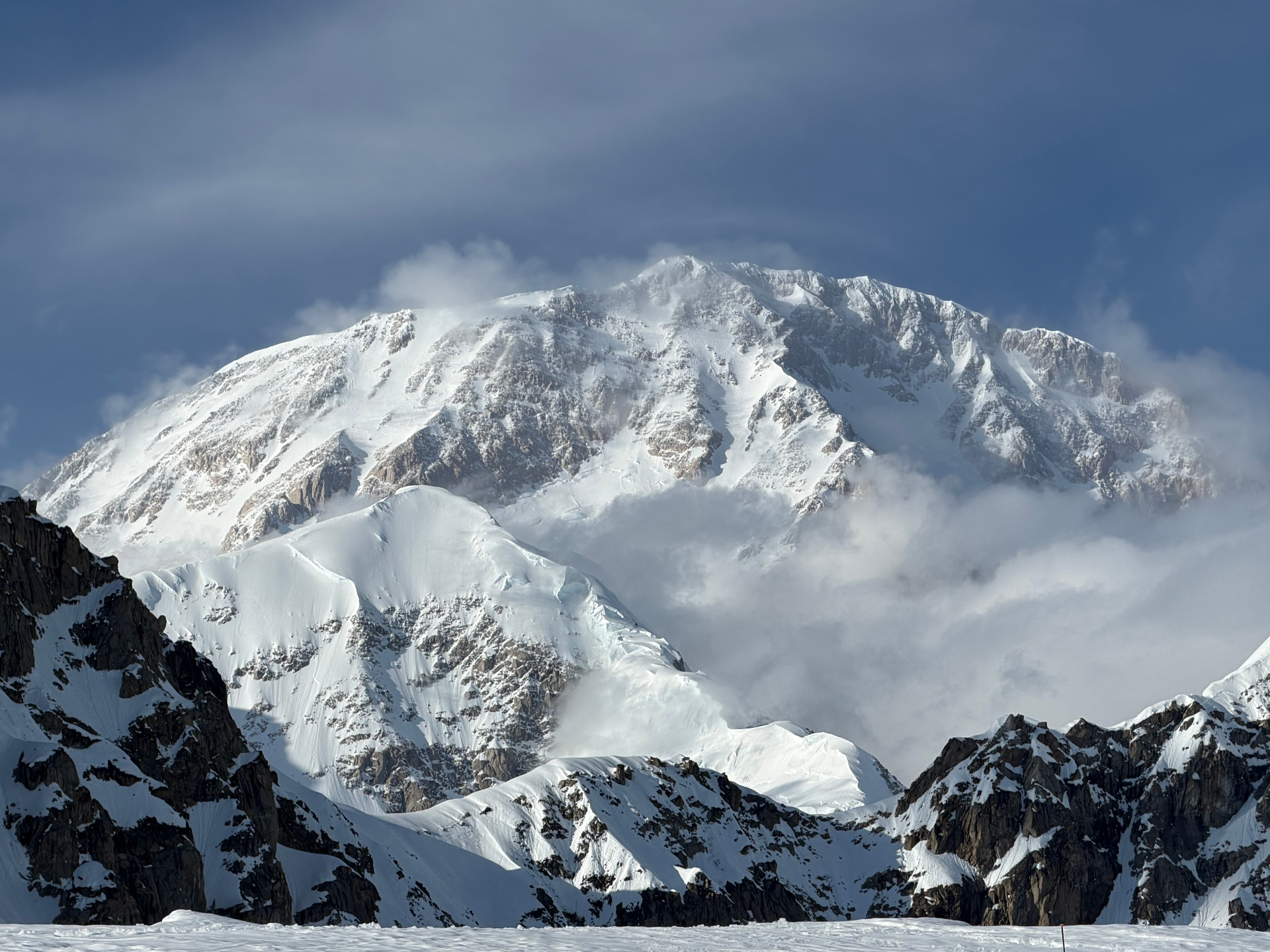 A snow-capped peak at dawn.